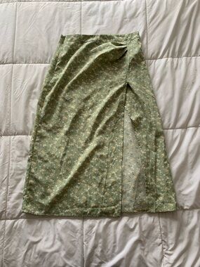 Source Unknown Sage Green Floral Wrap Midi Skirt